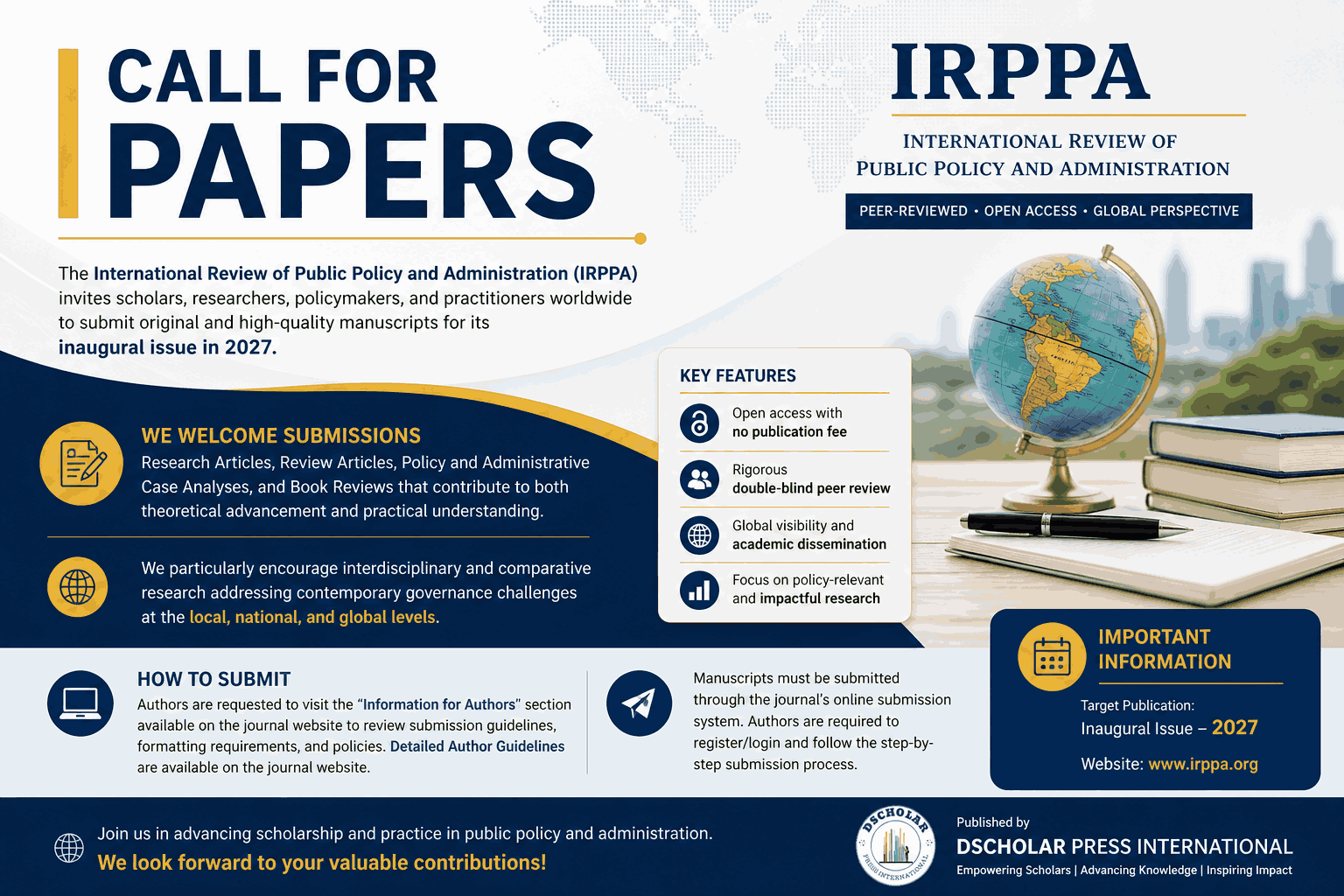 Call for Papers: Submit to the Inaugural Issue of IRPPA (2027) call for papers public policy